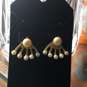 Elegant Gold and Cream Fan-Shaped Earrings